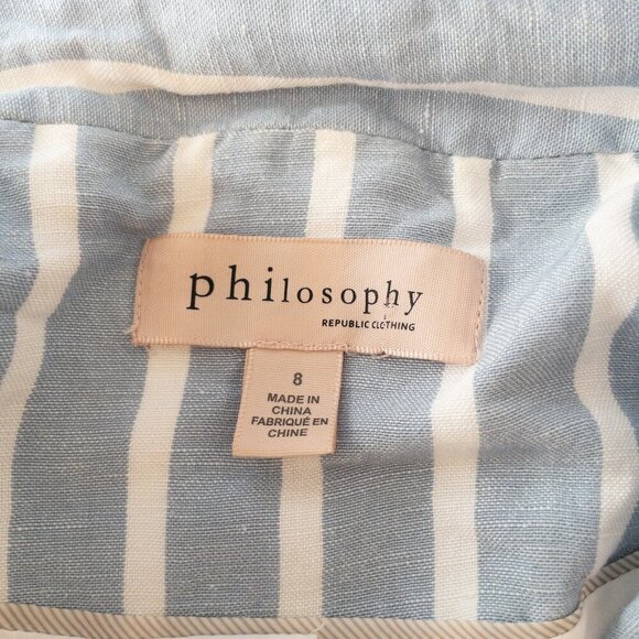 Philosophy Striped Linen Blend Blazer Jacket Size 8 Blue White Tailored - Picture 3 of 4